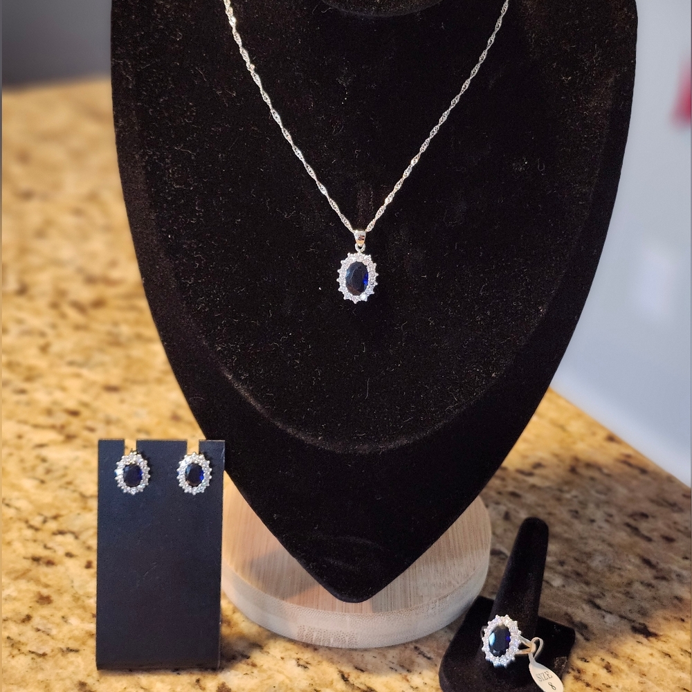 Elegant Silver and Blue Jewelry Set